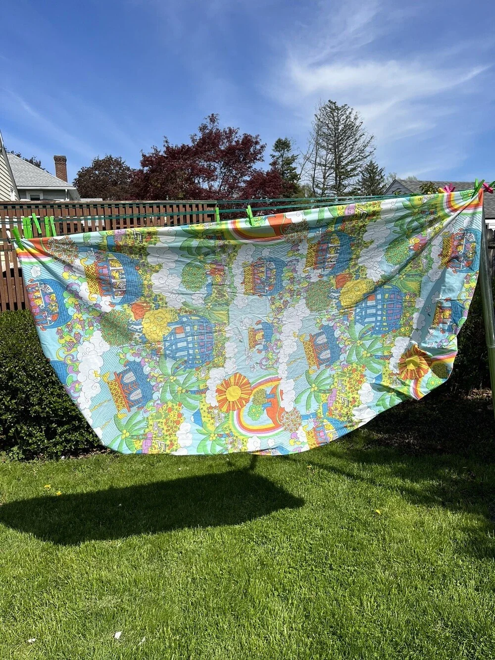 VTG Groovy Noah Ark Vintage Twin Fitted Bed Sheet Mod Psychedelic Colorful Sears